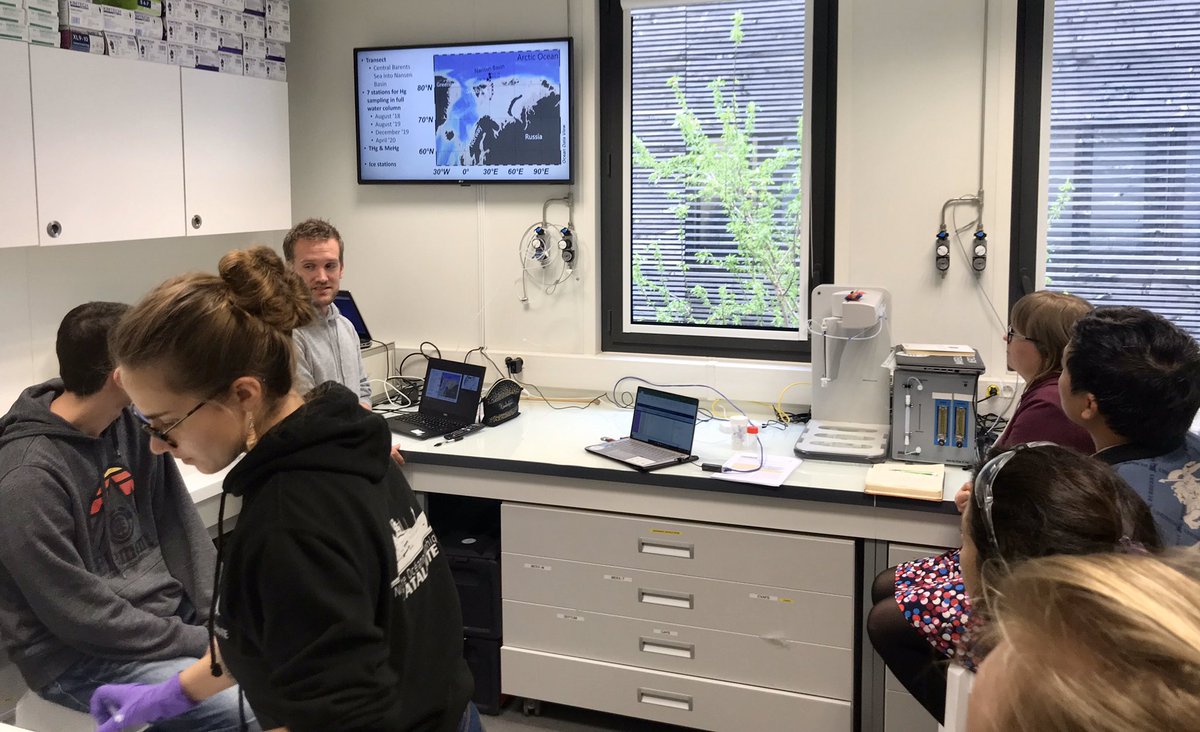 M3lab's tweet photo. At today’s group meeting Stephen Kohler, visiting #PhD student from @NTNU, presents the FIRST seasonal #arctic  #mercury observations (including #polarnight !!! 😲) as part of the @nansenlegacy project | #barentssea #seaice #arcticocean #rvkronprinshaakon @nansenlegacy https://t.co/lw1zaK9g7w
