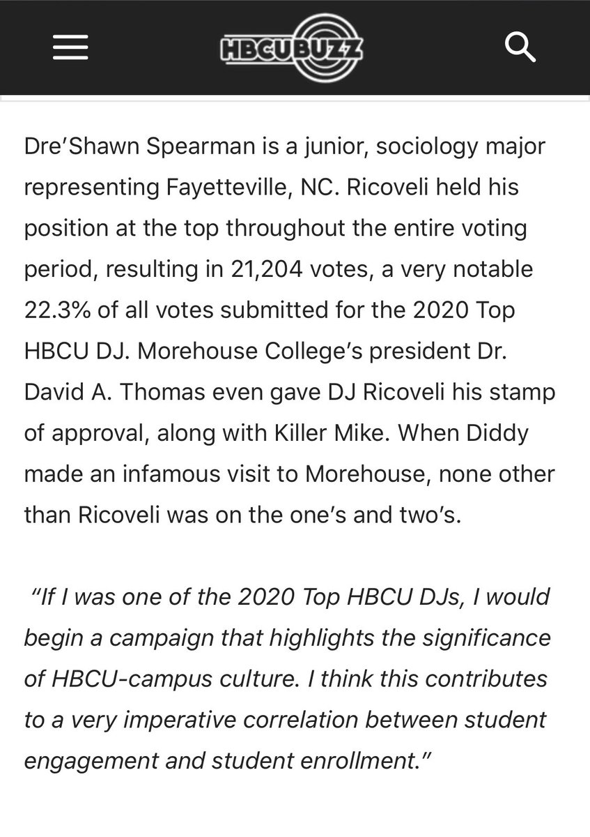 DjRicoveli's tweet photo. Extremely grateful to be able to represent my brand as well as my institution, Morehouse College as one of the Top HBCU DJโs in 2020, rallying over 21,000 votes and the youngest in the top 3.
Thank you to everyone who supported the campaign, we still have a lot to celebrate ๐พ https://t.co/Tnhfi7cUqZ
