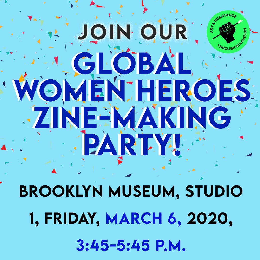 ARTEJustice's tweet photo. ARTE is hosting a zine-making party THIS FRIDAY, MARCH 6TH at the @brooklynmuseum. In this interactive workshop part of @92y #teenartsweek, we'll be celebrating the lives of several extraordinary #globalwomenheroes and leaders who have fought for social justice. Details below! 😍 https://t.co/5orJsPSZsY