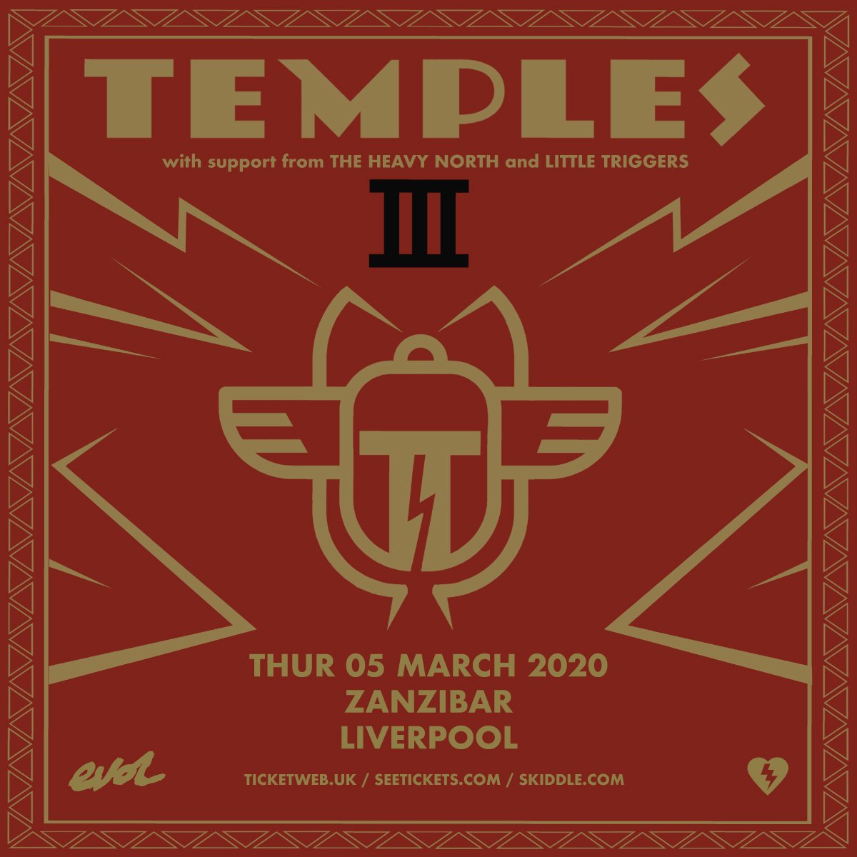 EVOL (@clubevol) on Twitter photo NEXT UP: This Thursday we welcome psych-rock group <a href="/TemplesOfficial/">Temples</a> to Liverpool for an intimate show in the walls of <a href="/thezanzibarliv/">The Zanzibar Club, Liverpool.</a>. Playing tracks from their latest LP & some fan favourites. Support from <a href="/theheavynorth/">The Heavy North</a> & @LittleTriggers_ TICKETS: bit.ly/TemplesLpoolTix ⚡ NEXT UP: This Thursday we welcome psych-rock group <a href="/TemplesOfficial/">Temples</a> to Liverpool for an intimate show in the walls of <a href="/thezanzibarliv/">The Zanzibar Club, Liverpool.</a>. Playing tracks from their latest LP & some fan favourites. Support from <a href="/theheavynorth/">The Heavy North</a> & @LittleTriggers_ TICKETS: bit.ly/TemplesLpoolTix ⚡
