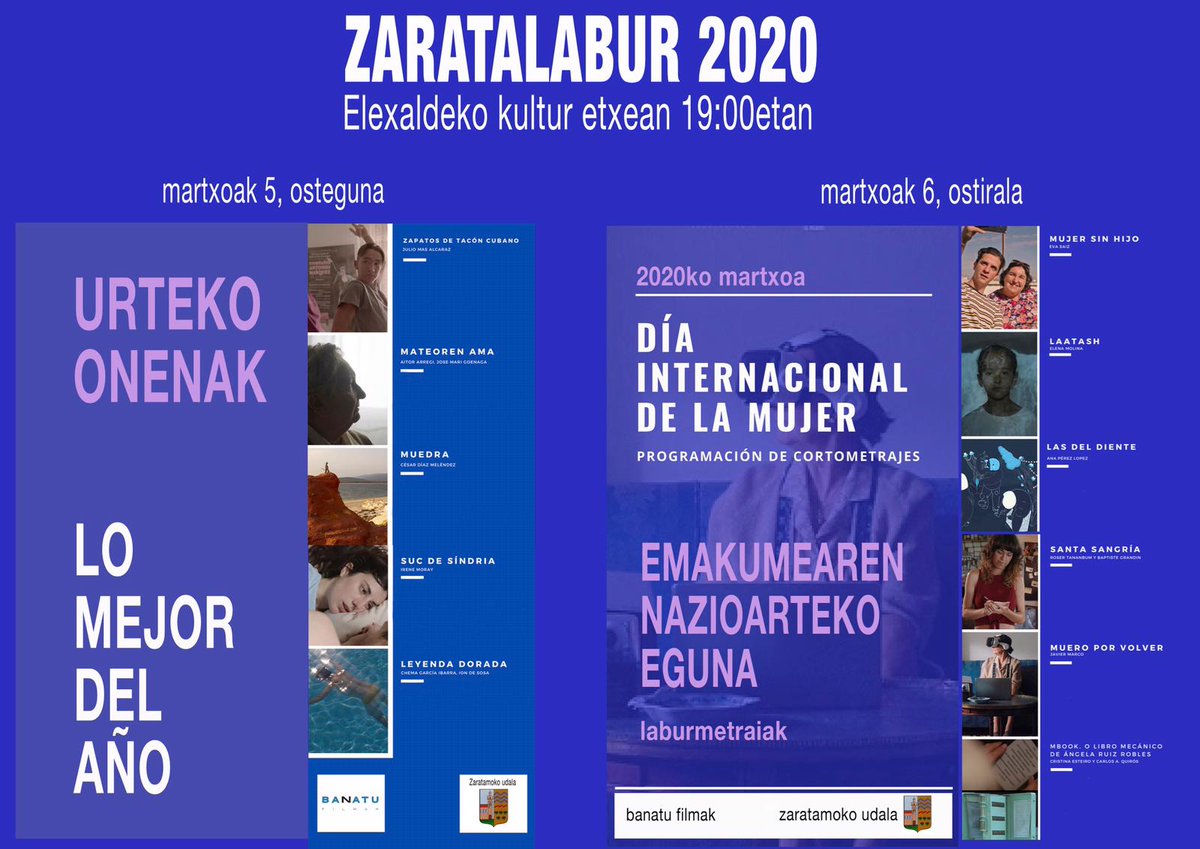 Ostaiska's tweet photo. Zaratalabur ospatuko dogu ostegunean (urteko film labur onenak) eta Ostiralean (emakumeei buruzko film laburrak) @BANATUFILMAK #zaratamo #zinema #filmlaburrak #M8 https://t.co/5952NcNw9x