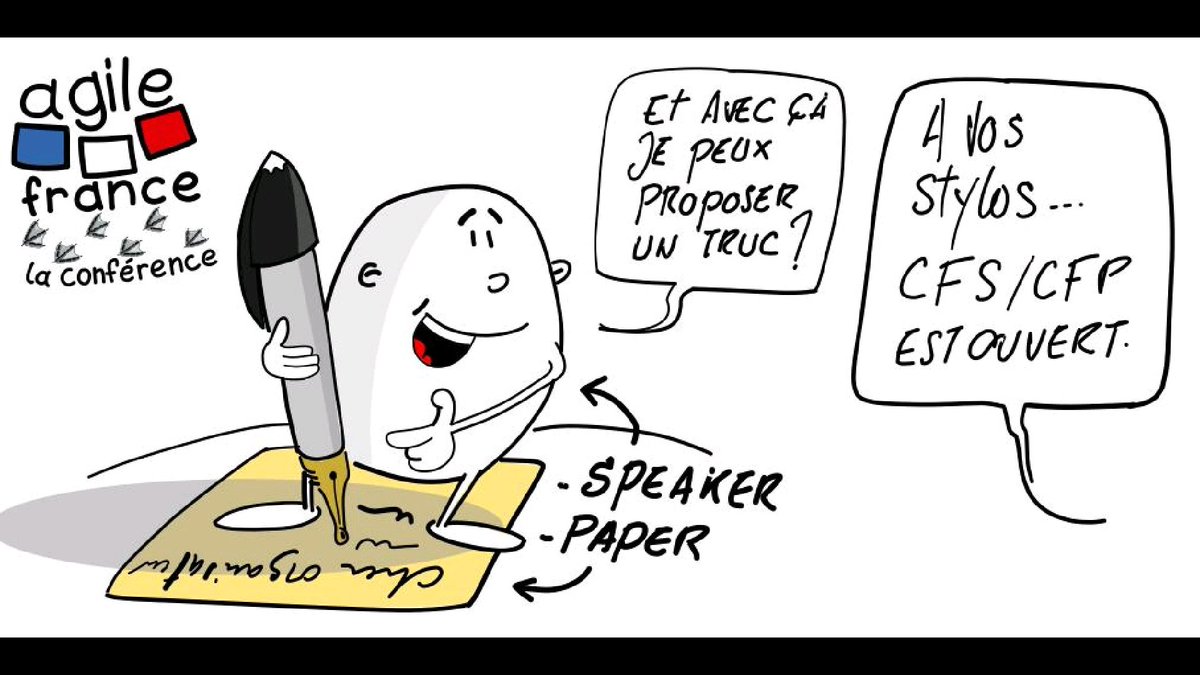 Le #CFP (Call for Papers) #CFS (Call for Speakers) de la #conference @AgileFrance est ouvert !
cfp.conf.agile-france.org