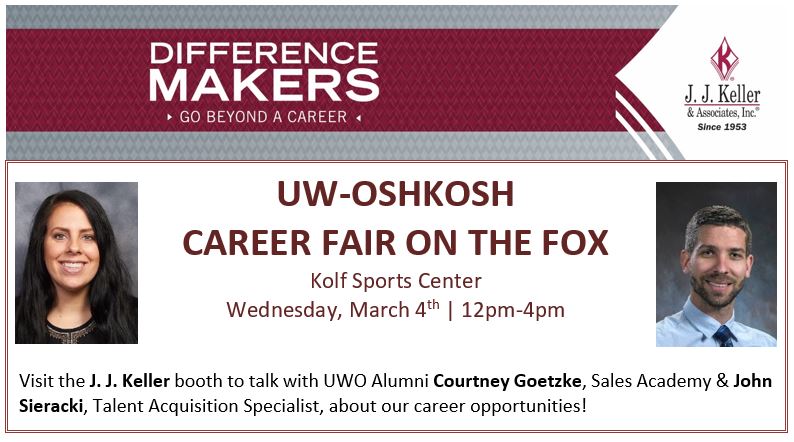 Calling all #Titans! Come visit the @JJKeller booth on Wednesday at the @uwoshkosh Career Fair on the Fox from 12pm-4pm. #JJKellerDifference #jjksalesacademy #jjksales #uwoshkosh #uwocareerfair #titansgethired #cfotf #uwocareerfair