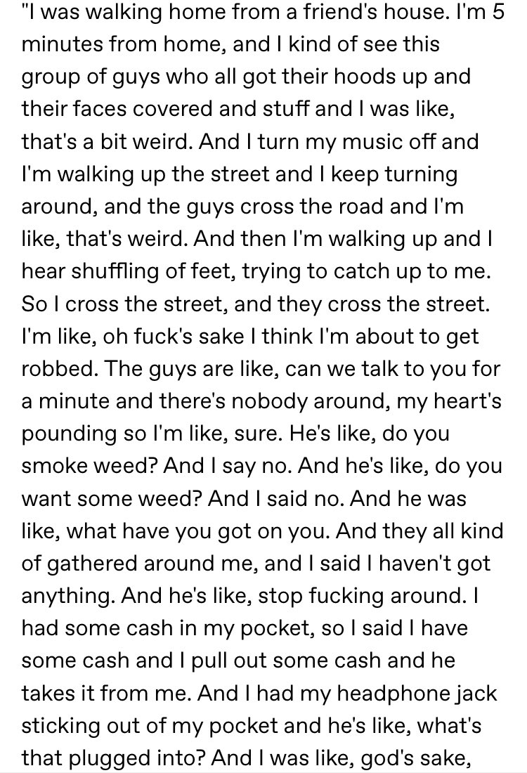 hsdaily's tweet image. "I was walking home from a friend's house. I'm 5 minutes from home, and I kind of see this group of guys who all got their hoods up and their faces covered and stuff and I was like, that's a bit weird.” - Harry explaining in detail how he got robbed on Valentine’s Day.