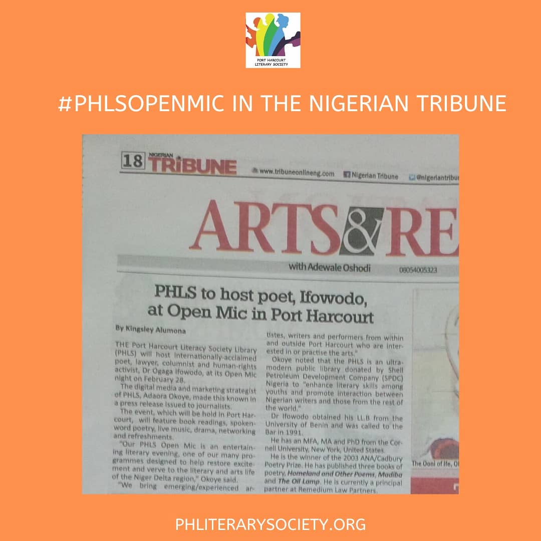 Phlslibrary's tweet photo. #PHLS @phlsopenmic featured in the February 27 edition of the @nigeriantribune
.
.
Follow @phlslibrary for your daily dose of African literature, banter and culture.
#PHLSOpenMic
#PHLS https://t.co/TADY5UpbSr
