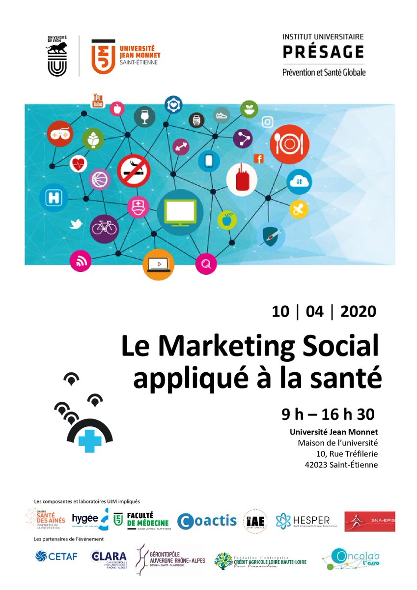 MsasSymposium's tweet photo. 📢 Premier symposium Le Marketing Social Appliqué à la Santé, vendredi 10 avril 2020 à la Maison de l’Université de Saint-Étienne 📢 Évènement gratuit ! Pour vous inscrire, c'est par là 👉 https://t.co/hp56gejMEk Le programme 👇 
Nous espérons vous voir nombreux ! https://t.co/ETyrw5bnig