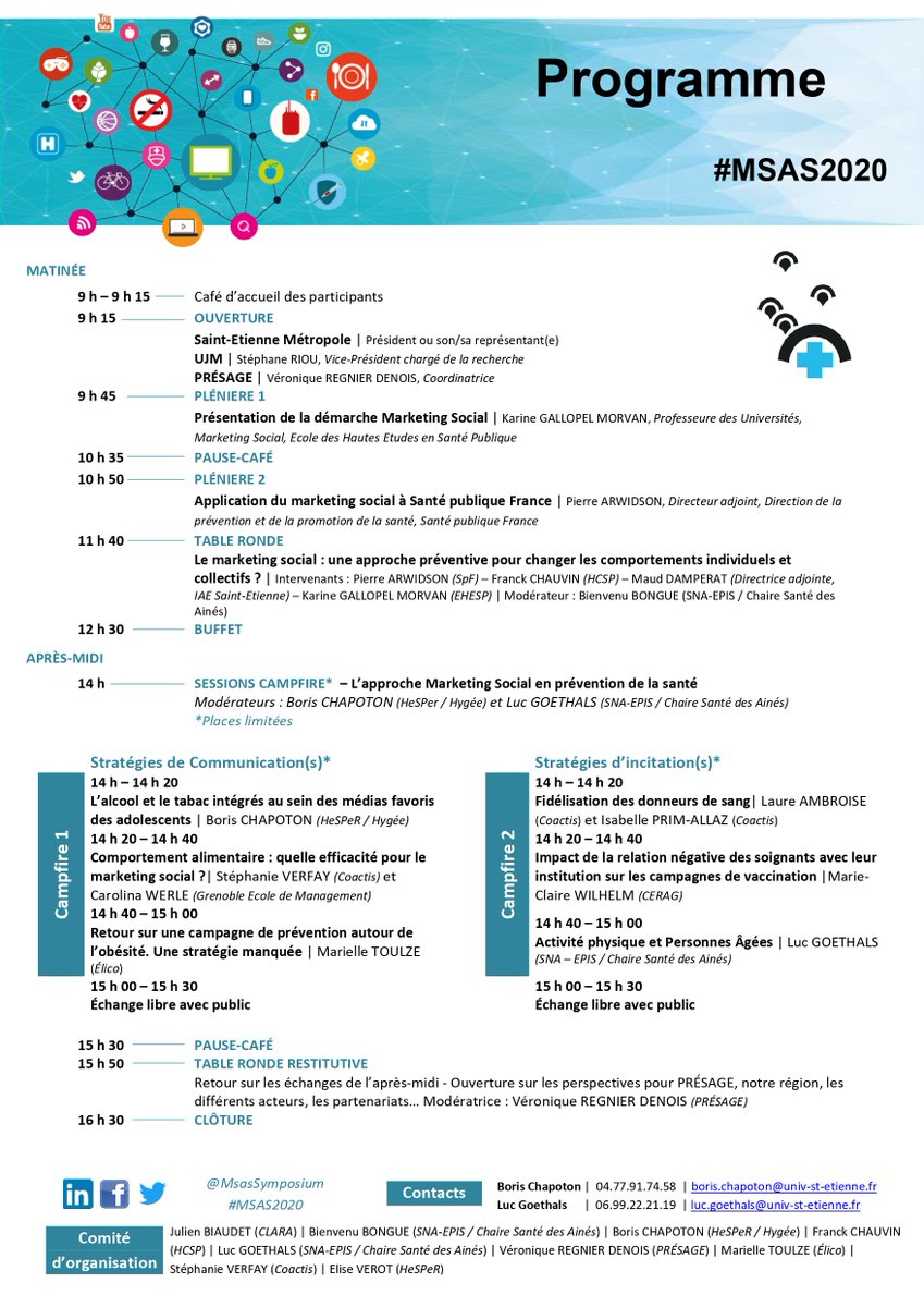 MsasSymposium's tweet photo. 📢 Premier symposium Le Marketing Social Appliqué à la Santé, vendredi 10 avril 2020 à la Maison de l’Université de Saint-Étienne 📢 Évènement gratuit ! Pour vous inscrire, c'est par là 👉 https://t.co/hp56gejMEk Le programme 👇 
Nous espérons vous voir nombreux ! https://t.co/ETyrw5bnig
