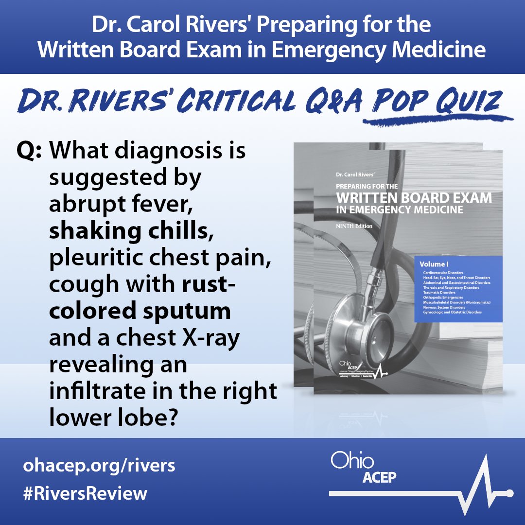 RiversEMReview's tweet photo. 📝Time for your #RiversReview Critical Q&amp;A Pop Quiz! 🔗Check out the link to check your answer: https://t.co/m6sOnBjrJ3 #MedEd #EMBoards #emergencymedicine https://t.co/pNitCuX1oe