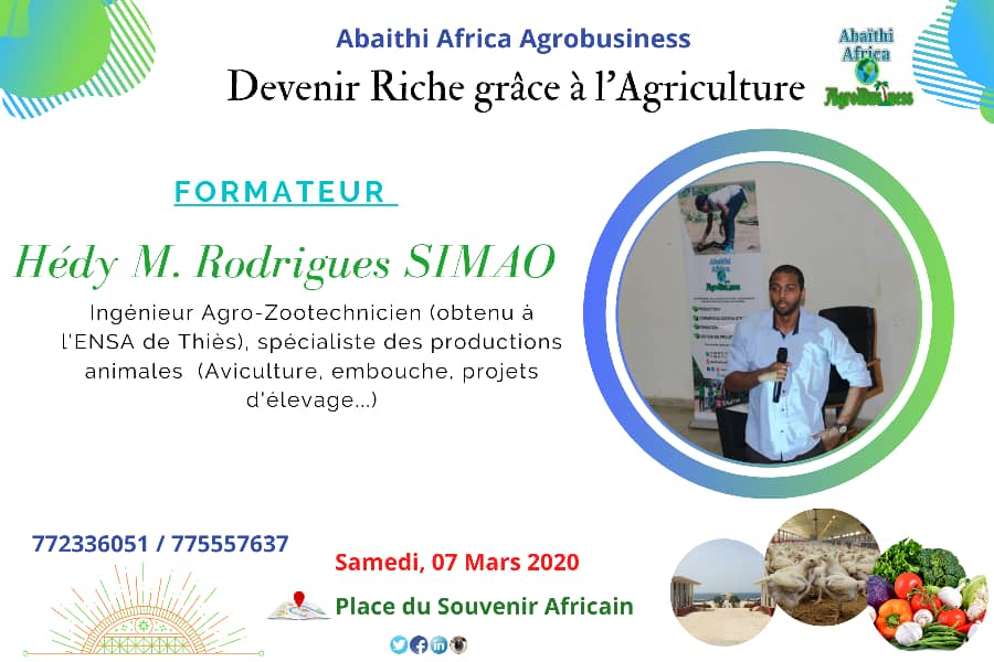 abaithiagro's tweet photo. Rejoignez Hédy Marley RODRIGUES SIMÃO ( spécialiste en productions animales ) au séminaire Entrepreneuriat Agricole : Devenir riche grâce à l'Agriculture du 07 Mars 2020 à la place du souvenir africain pour un partage d'expérience et d'expertise.

#Agriculture #Aviculture #Kebetu https://t.co/uyyIxzLi5n