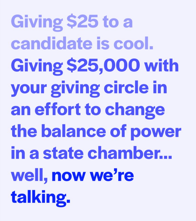 Giving $25 to a candidate is cool. Giving $25,000 with your giving circle in an effort to change the balance of power in a state chamber... well, now we’re talking. Join Future Now Fund.