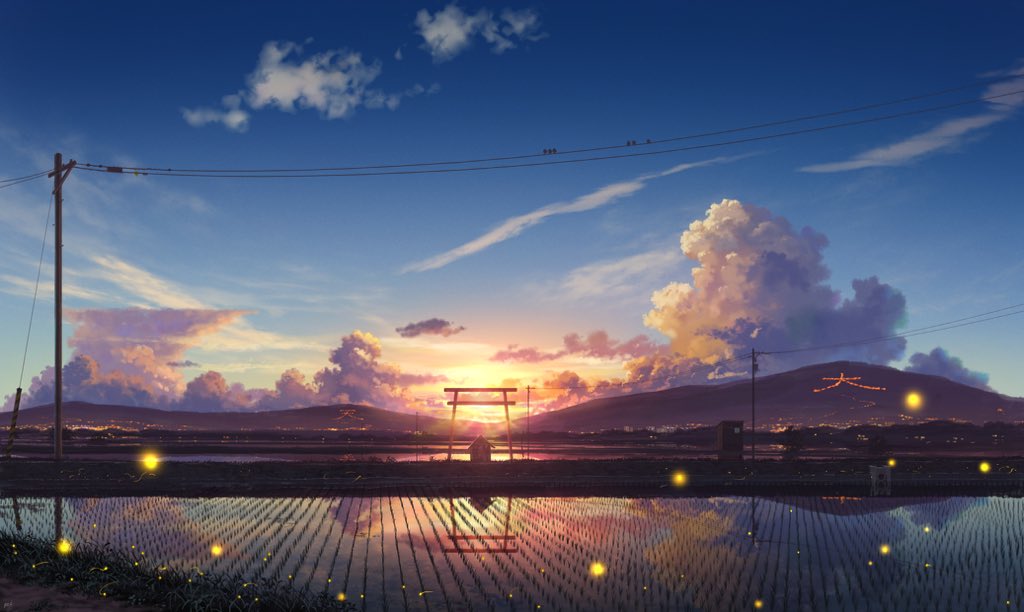 scenery outdoors cloud sky torii no humans power lines  illustration images