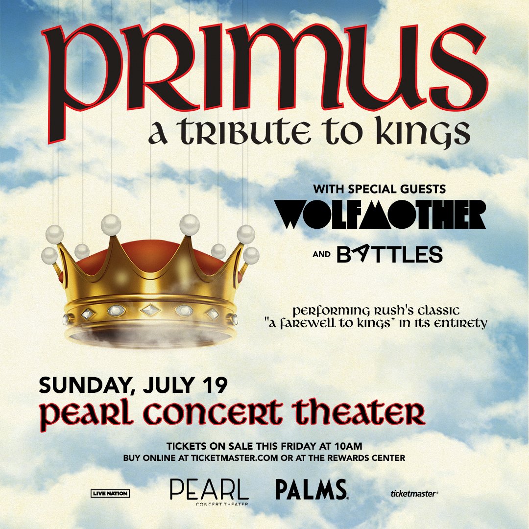 Don't miss @primus and @wolfmother at Pearl Concert Theater on Sunday, July 19 for a A Tribute to Kings. Tickets on sale NOW: bit.ly/2SBsTFh