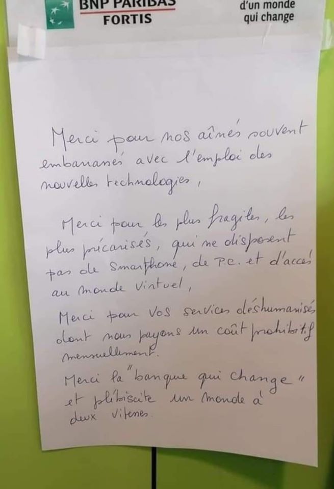 vanmalleghem's tweet photo. @BNPPFBelgique on ne reviendra pas sur la gestion scandaleuse de cette banque, mais le mot de cette personne âgée fends le coeur. #fortis #unmondequichange #banques #Belgique https://t.co/d9k4FI3LT4