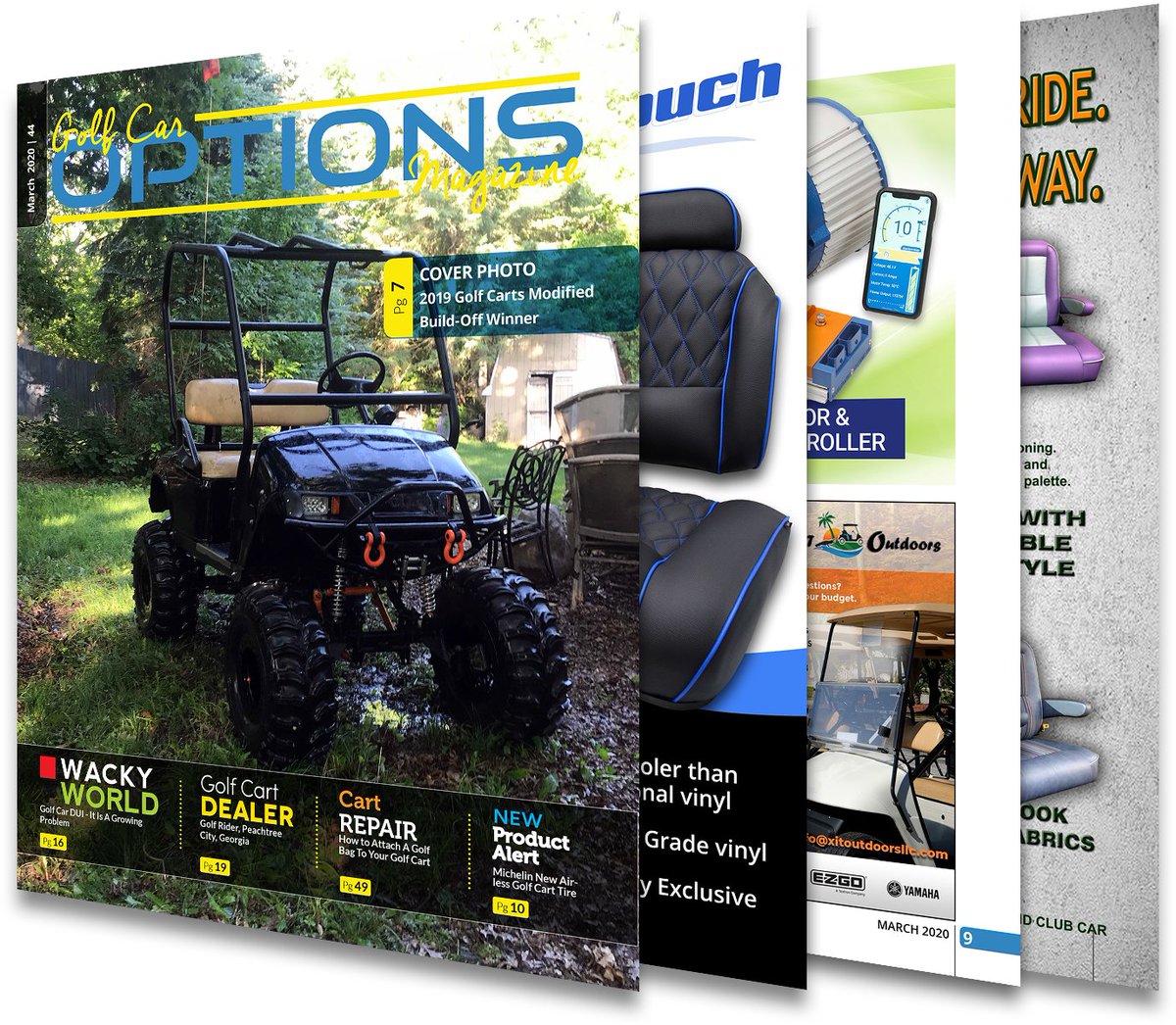 GolfCarOptions's tweet photo. Our March issue now available! Check out the new & redesigned sections. The link to all our issues is available on our website https://t.co/3ylzUSmMpU #golfcart #golfcar #golfcartlife #golfcaroptions #golfcartfun #newwebsitecoming #golfcarting https://t.co/0cOV08VXK7