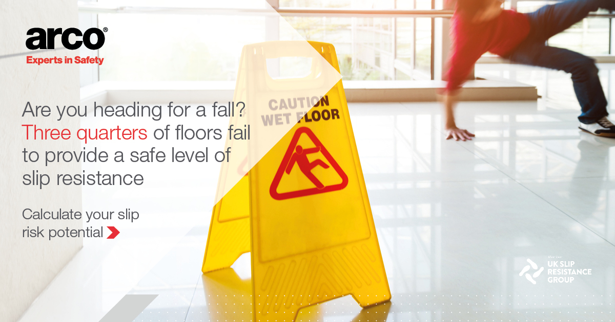 ArcoSafety's tweet photo. Three quarters of floor surfaces fail to provide a safe level of slip resistance. Are you heading for a fall? Calculate your #sliprisk potential at https://t.co/ECLrKxDzM5 #saferfloors https://t.co/2TLoLRh1zh