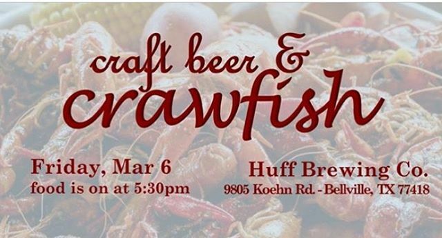 It's CRAWFISH time at Huff Brewing Co.! Come join us this Friday as our friends from M&amp;M Cookers boil up crawfish for HBC's first crawfish boil of the season. Crawfish will be sold by the pound, and we'll have delicious beer to wash it down. Come early, … ift.tt/2Tt141f