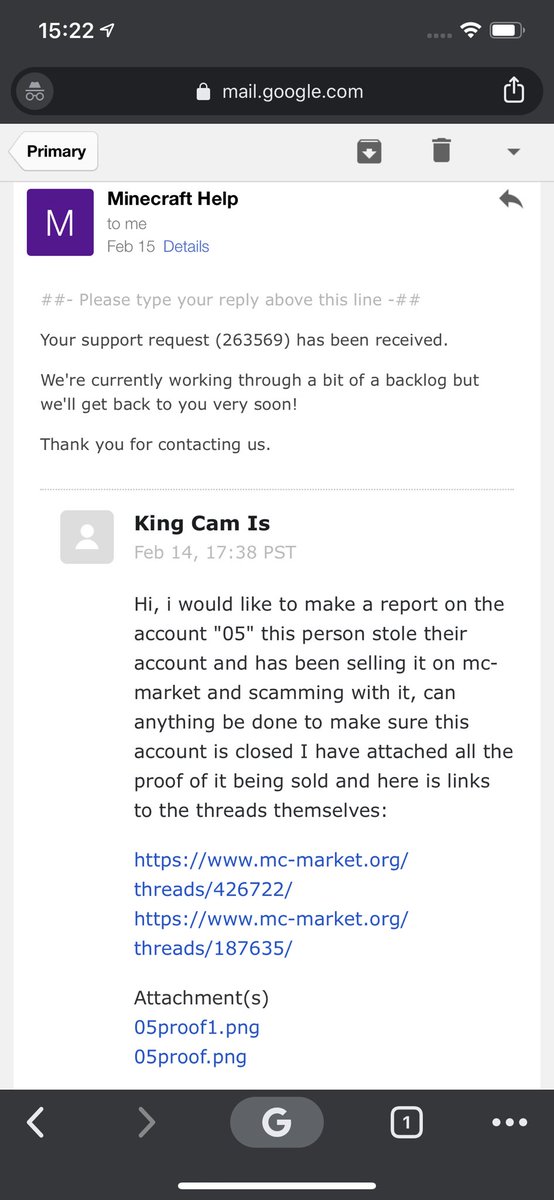 KingCamC's tweet photo. @MojangSupport I would like to make it clear that I did not just submit these tickets. Someone is now submitting tickets using my email, probably to drown my legitimate ticket😭 https://t.co/thbZFii4Qt