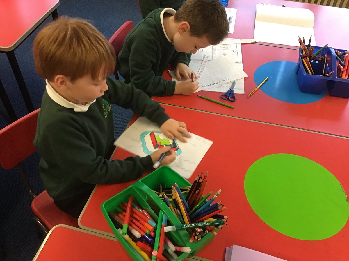 NLindsay_Mrs's tweet photo. On Friday we were learning about parts of a castle. We discussed what each part is for, labelled them and then created our own 2D shape castles. This will all help us when it comes to making our junk model castles. #design #functionalwriting #crosscurricular @FernieleaSchool https://t.co/VX1r9U5m1c