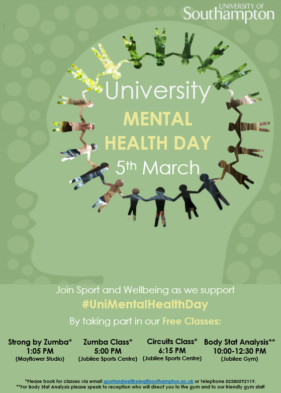 UoS_Sport's tweet photo. #UMHD2020 #UniMentalHealthDay2020 #Wellbeing #MentalHealth #Zumba #StrongByZumba #Circuits #BodyTrax
Join us on Thursday 5th March as we support UMHD2020. @unisouthampton @UoSStudentLife @susu_vpsports @SUSU_President @Sustainable_UoS https://t.co/iBhB2Tepph