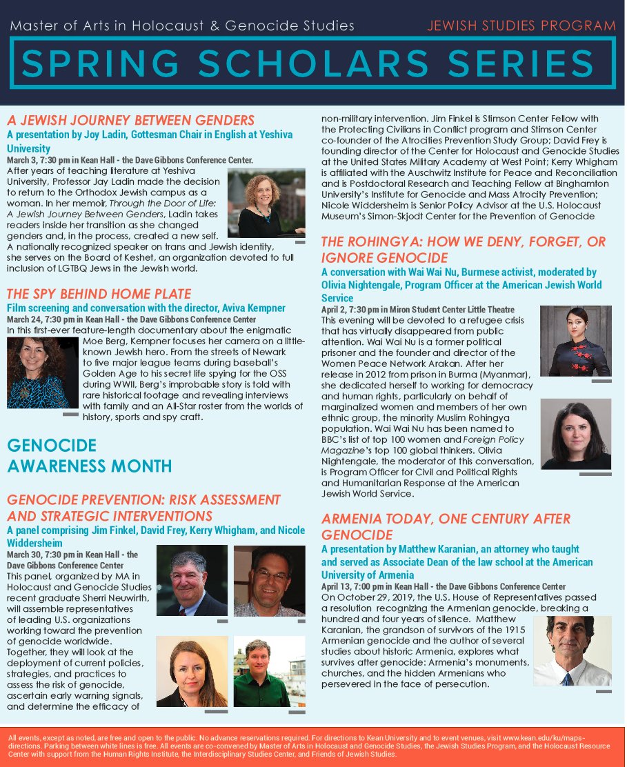 KUMAHGS's tweet photo. Save the dates for our MAHGS Spring Scholars Series at Kean University! Upcoming tomorrow, at 7:30 pm in Kean Hall, is a talk with Professor Joy Ladin on her experience with changing her gender identity and how that affected her Jewish identity. See you there! #KeanUniversity https://t.co/6vZTtYF0wv