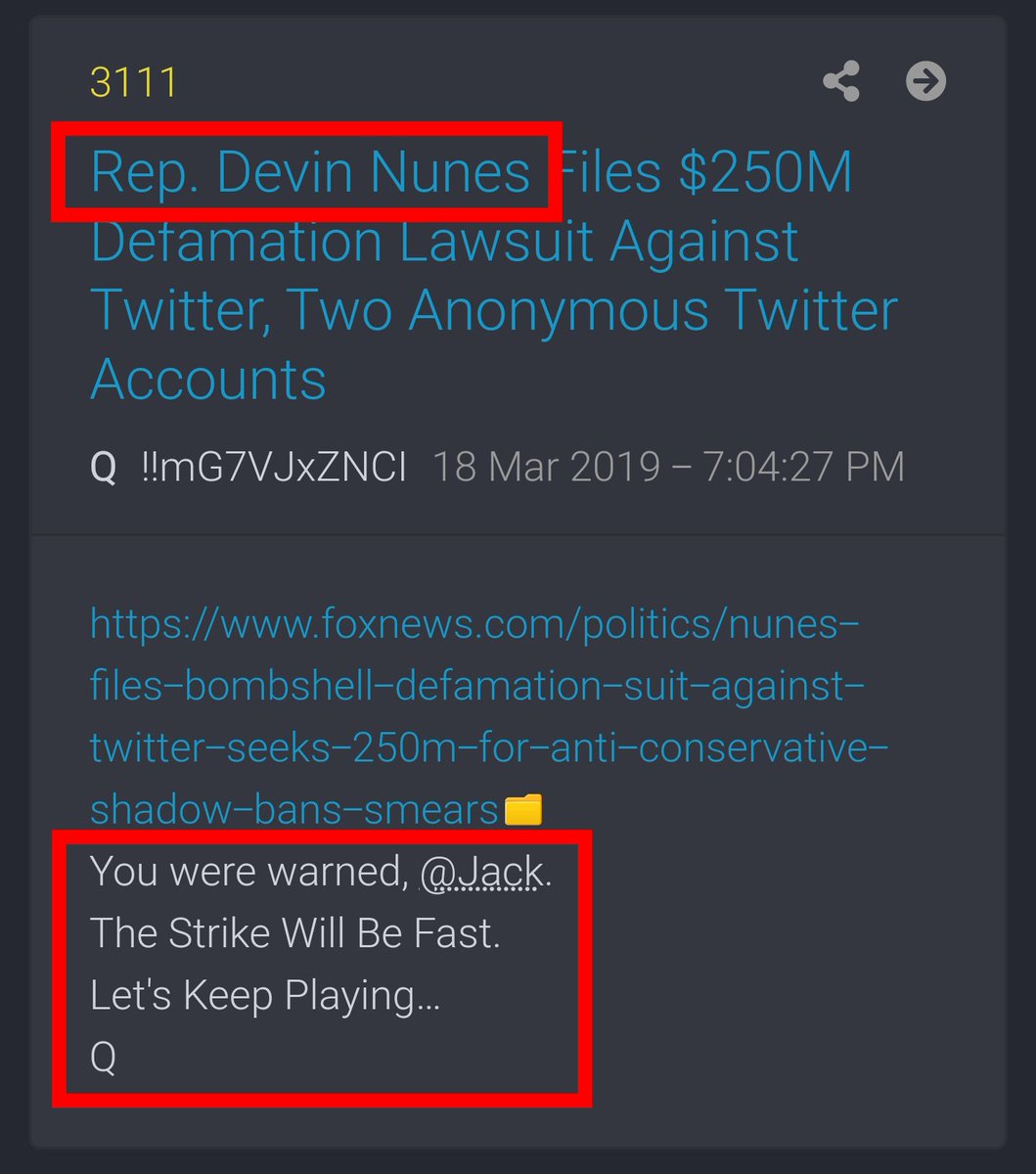 Another patriot name connected. We Ride at Dawn result connects  @DevinNunes and Jack.The strike will be fast. (T)All march qposts.