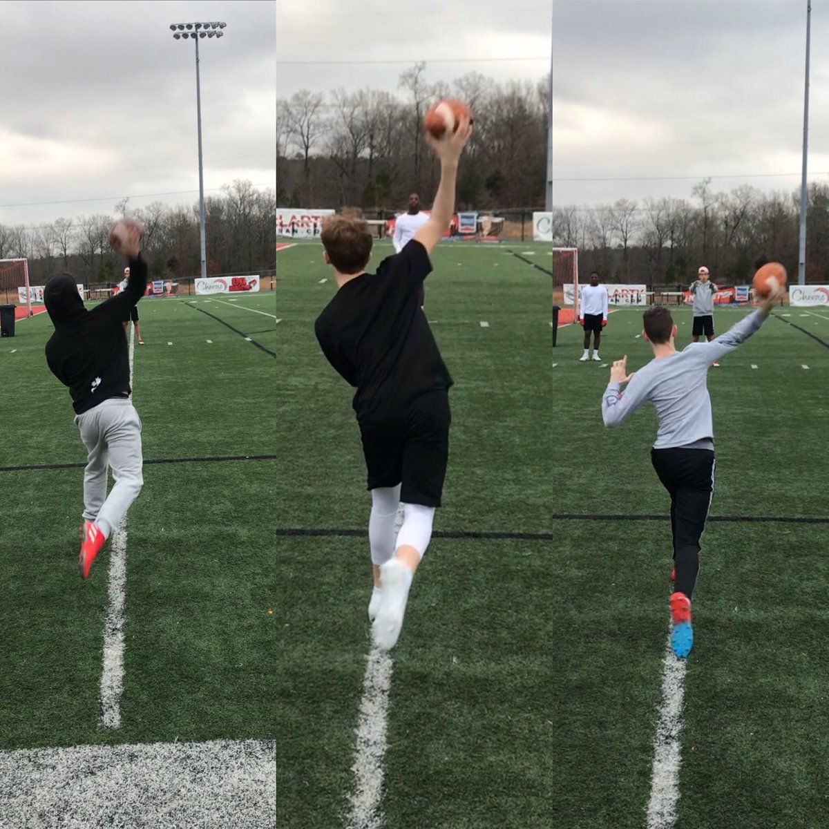 barnhill_jerrod's tweet photo. Sr QB, Soph QB, 9th grade QB. This is the 1st day I’ve been able evaluate our incoming 9th grade QB’s throwing motion. QB coaches what are your coaching points/things you do to help keep that front side elbow tucked to the oblique? #qbdev @ClintStoerner @CdickC @MarkKelley33 https://t.co/3q6PUu0l0y