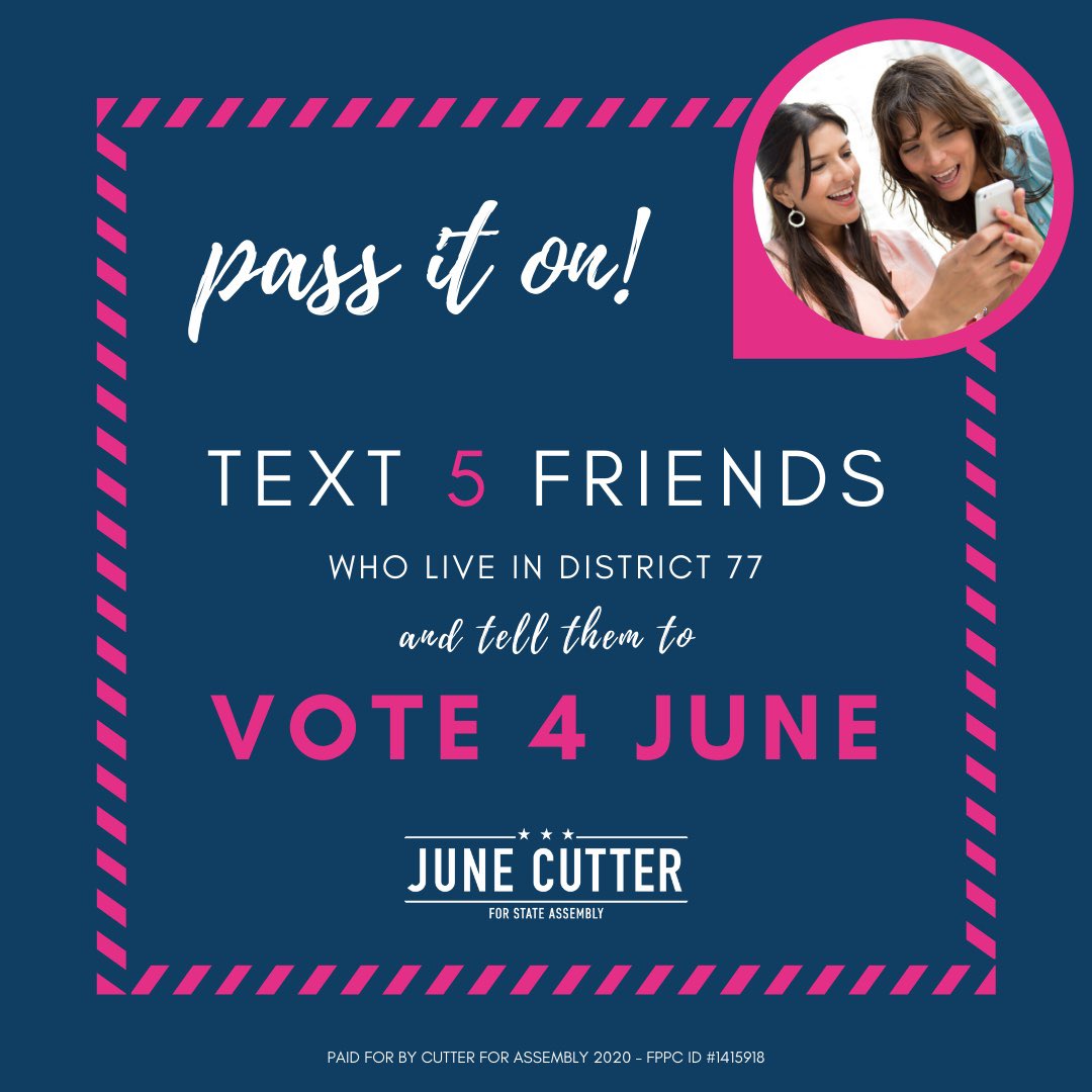 junecutter's tweet photo. Polls close in 36 hours. Satellite voting locations are open now. Text everyone you know and tell them to #VoteForJune #TakeBack77 #AD77 https://t.co/sLc9KSF1CA