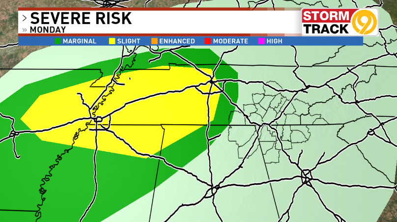 ErinThomasWx's tweet photo. TODAY: There is a SLIGHT RISK (level 2/5) of isolated severe thunderstorms for portions of the Mid-South region Monday afternoon through early Tuesday morning. #TNwx #ALwx #MSwx #ARwx #MOwx #KYwx https://t.co/YEkzjTTPb2