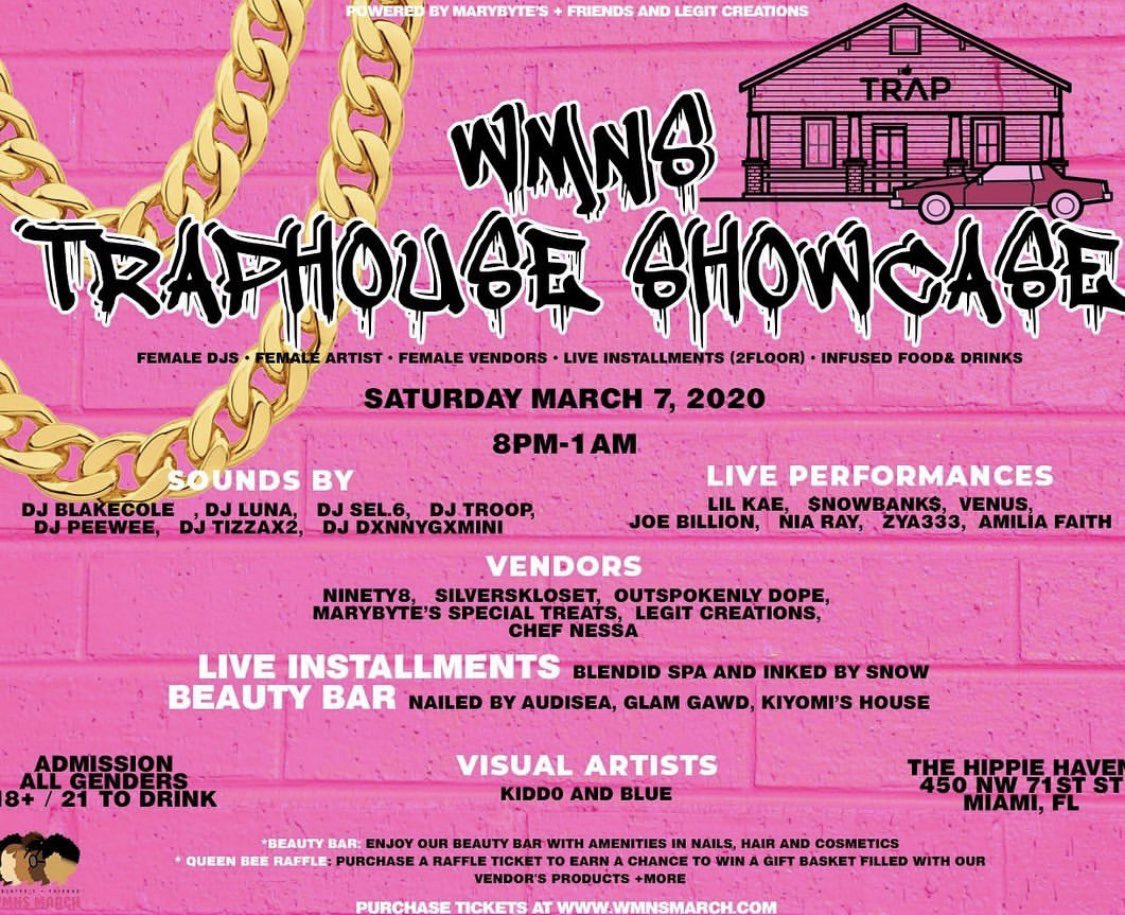 ayofloridashows's tweet photo. 📍

[THIS WEEKEND]

@marybytestreats x @Legit_Creations Presents...

WNNS Traphouse Showcase

3-day women’s focused festival

Artists, installations, DJ’s, vendors and much more!

Get tickets at https://t.co/g3xLPmUwJ6 #ayofloridashows https://t.co/D7ZHoIryEC