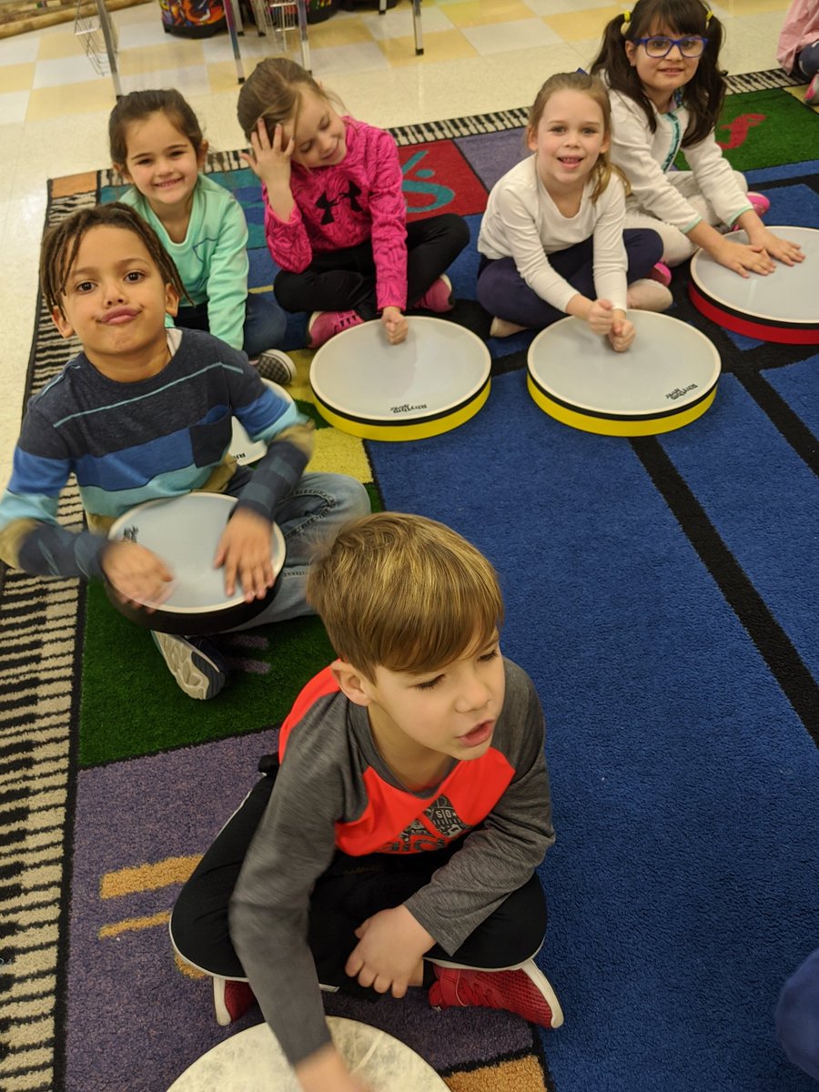 MrsFrasermusic's tweet photo. Look at the smiling kindergartners in Ms. Ternullo's class!  We played Hand Drums today. We have enough hand drums in class for everyone to get one. What a LOUD and FUN music class!  @MrsTernullo https://t.co/yRkNfDwBm3