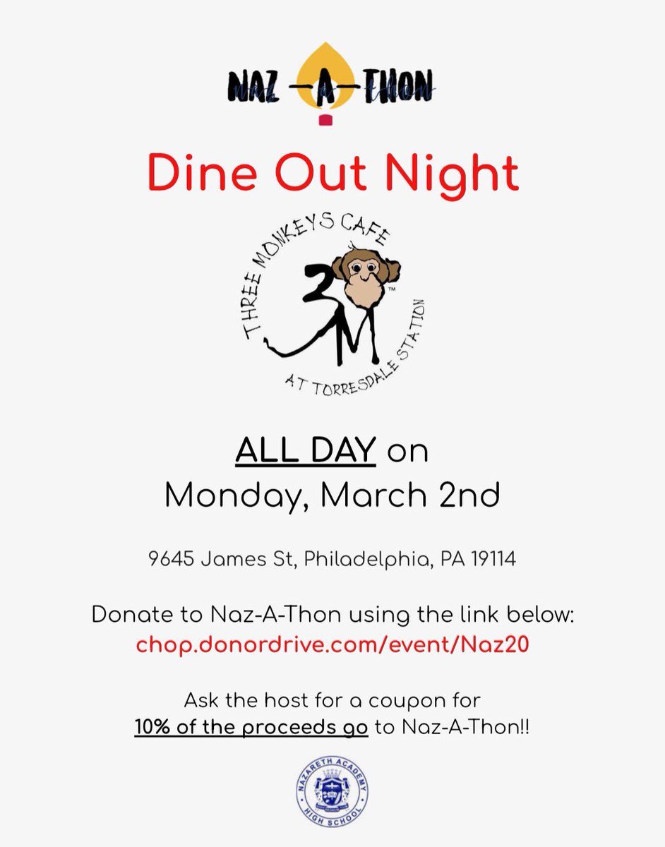 NAZ_A_THON's tweet photo. Come out today to Three Monkeys Dine Out! ALL DAY! 🙉💛 https://t.co/Uaad8bXhAq