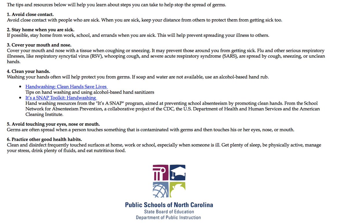 MarkRJohnsonNC's tweet photo. Concerns regarding #coronavirus have rightfully risen, and we want you to know that your state and local leaders are carefully monitoring and addressing the situation through bipartisan collaboration. Below is guidance from the #CDC on preventing the spread of germs.

#NCEd https://t.co/zZQQO9f0JX