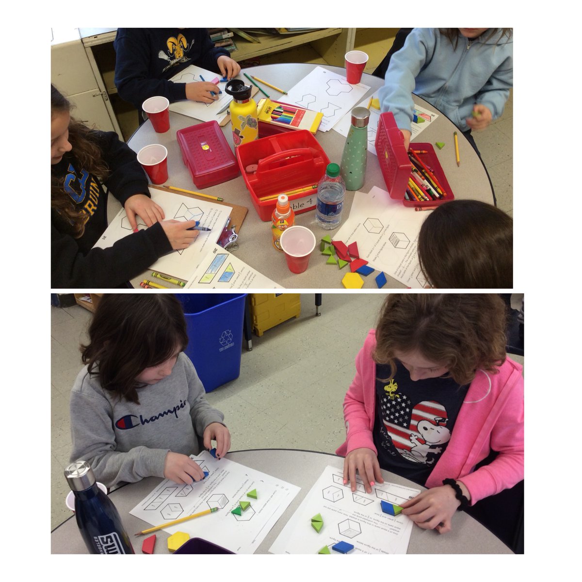 Mrs_JCrawford's tweet image. Ss use pattern blocks to explore fraction concepts! #cpa #conquermath