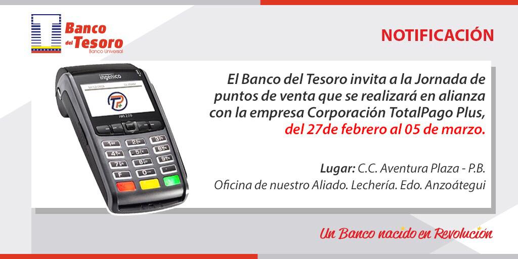 bcodeltesoro's tweet photo. #Atención | Te invitamos a la jornada de Puntos de Venta que realizaremos en Anzoátegui, en alianza con la empresa @totalpagoplus ¡Te esperamos! https://t.co/XQaSsvlSr7