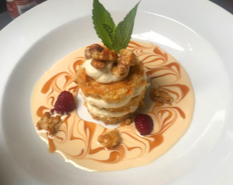 Carrot cake with candied walnuts