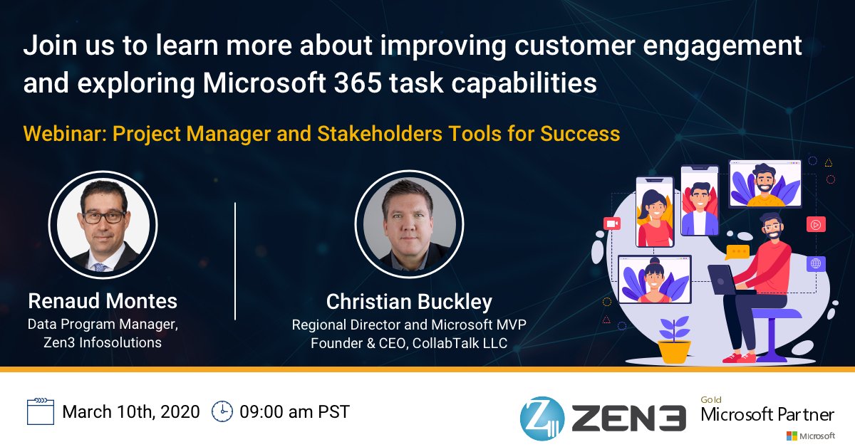 Zen3India's tweet photo. Register for the webinar:  https://t.co/Aj0WouScDt 
Renaud Montes and Microsoft MVP Christian Buckley speak about using big data to predict customer loyalty and managing tasks end to end in Microsoft 365 ecosystem. 
#zen3 #microsoft #customerengagement #microsoftoffice365 https://t.co/HzGyh4TMyb