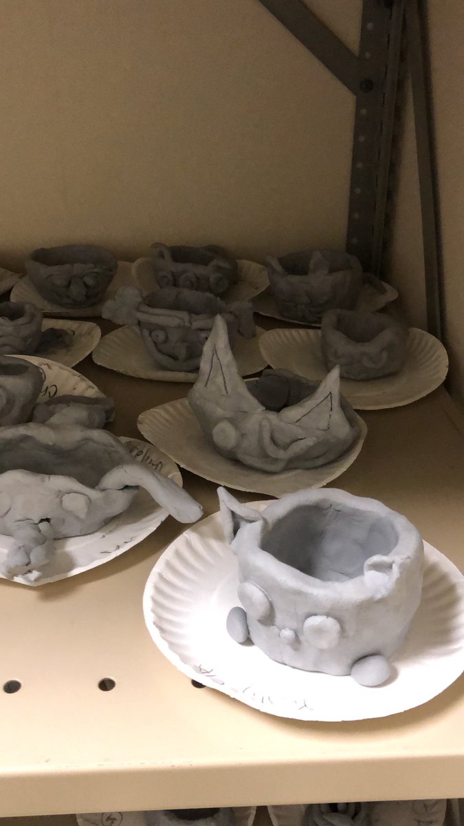 LockmanART's tweet photo. @PetroskyPirates fourth grade sculpting clay pinch pot people or critters so that we can put soil in the head and grow grass for the hair! @aliefFineArts https://t.co/aF1yj4hOV8