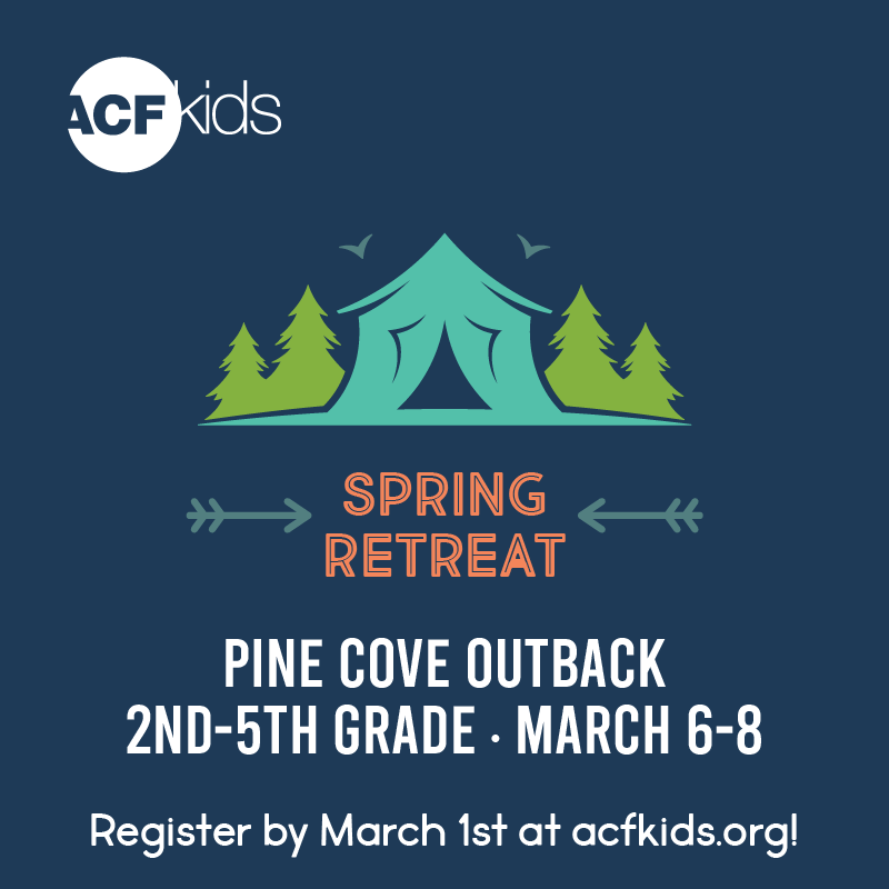 ACFkids's tweet photo. TODAY is the LAST DAY TO REGISTER!! Invite your friends and join us at Spring Retreat! For 2nd-5th Graders - March 6-8 @ Pine Cove Outback. Register today! https://t.co/GM7ELqJuki https://t.co/wI2pN4I4Bx