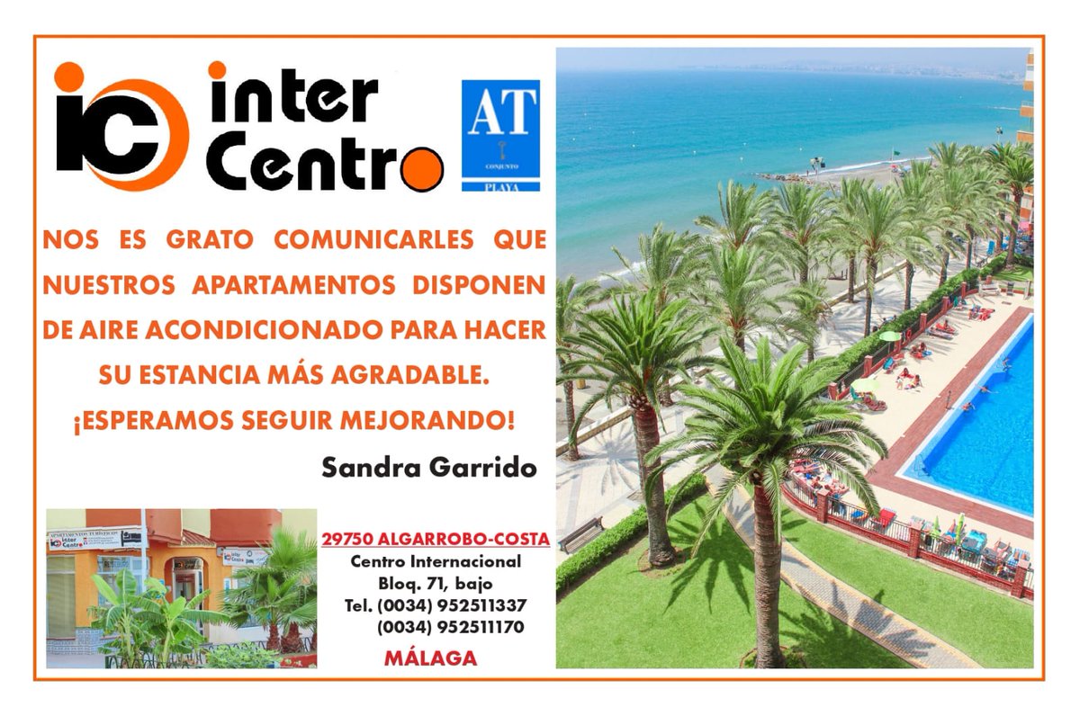 INTERCENTRO's tweet image. ¡Esperamos seguir mejorando!
APARTAMENTOS INTERCENTRO ALGARROBO COSTA