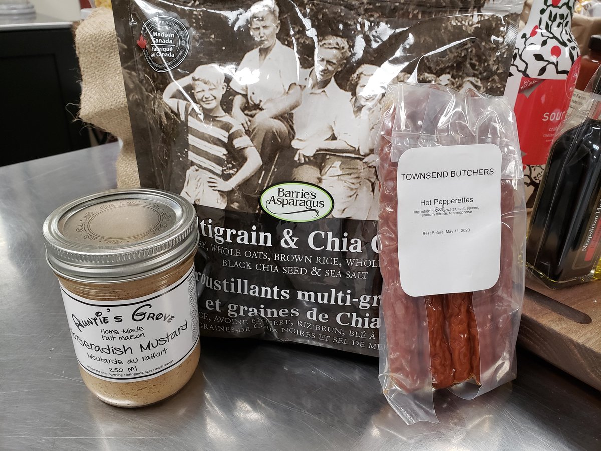For lunch- your favourite sandwich with Auntie's Groves' Horseradish Mustard, <a href="/townsendbutcher/">townsend butchers</a> Hot pepperettes and <a href="/4loveofaspargus/">Barrie's Asparagus</a> Multigrain and Chia Crisps :) All available at Jensen Cheese Simcoe! Except for sandwich, which if you're making one anyway, make me one too?