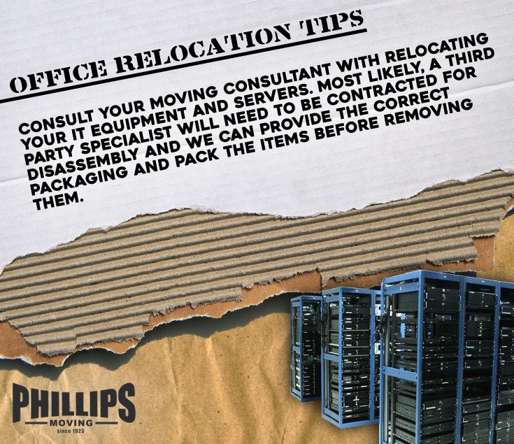PhillipsMoving's tweet photo. We're pleased to present some new content, focused around #officemovingtips that will help you remain organized during your upcoming Office/I.T. &amp; Server relocation!

First up, when relocating I.T. and Server equipment, consult your relocation consultant first. Why? See below. https://t.co/wKenr0DEWx