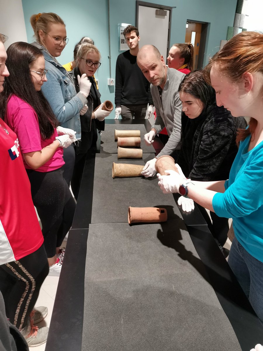 DrKenGriffin's tweet photo. Just finished the finally handling session for the Egyptian Archaeology module lead by Dr Christian Knoblauch. This week the students had to chronologically sort some wavy-handled vessels from @TheEgyptCentre using skills obtained over previous weeks. #ObjectCentredLearning https://t.co/8dFYL9rH5z