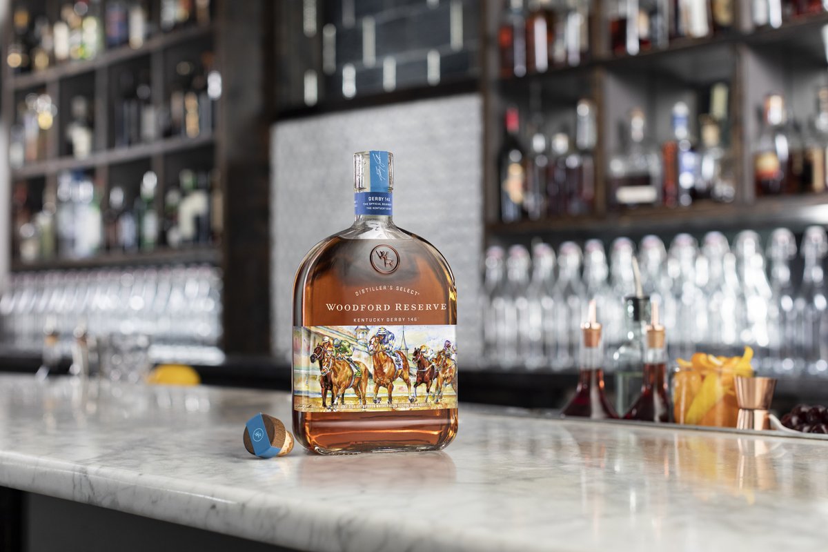 WoodfordReserve's tweet photo. We're excited to announce this year's @KentuckyDerby bottle featuring the work of Louisville artist Richard Sullivan, a former Atlanta Braves baseball player. Available at your local retailer in the coming weeks. #kyderby #woodfordreserve https://t.co/I8rwkzmesV