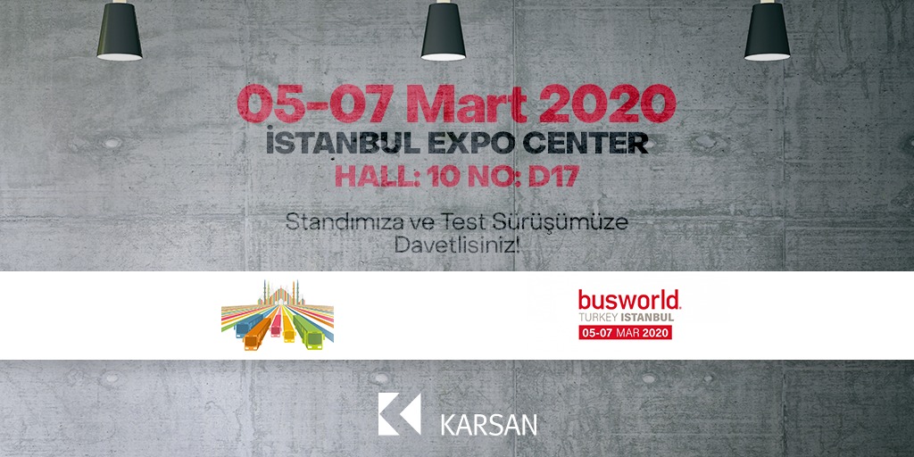 KarsanTR's tweet photo. İstanbul Expo Center’da gerçekleştirilecek fuarda, Hall 10 numara D17’deki standımıza ve Jest Electric aracımızı deneyimleyebileceğiniz test sürüş alanımıza davetlisiniz!
#Karsan #Busworld2020 #SıfırEmisyon https://t.co/LG0BNWfwJY