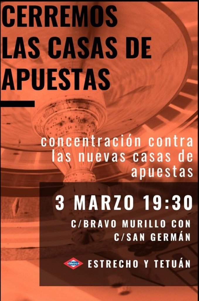 "Las personas que vivimos y trabajamos en el barrio de Tetuán estamos hartas de las casas de apuestas. El juego arruina vidas y destroza familias" 👉Los vecinos de Tetuán, Chamberí y Chamartín, se unen el martes contra las nuevas casas de apuestas <a href="/FRAVM/">Federación Vecinal de Madrid</a>

aavvmadrid.org/convivencia-y-…
