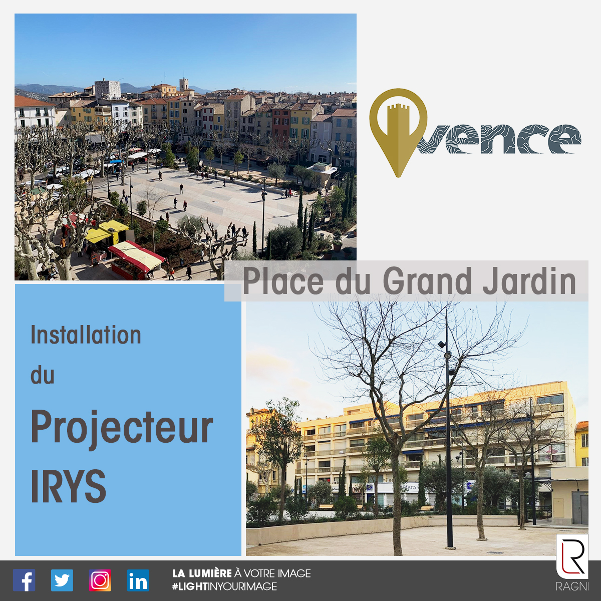 RAGNI_SAS's tweet photo. #FOCUS
Our Irys floodlights now overlook the new Place du Grand Jardin in Vence. 
To find out more, see our Irys documentation on our website ➡️ https://t.co/A165Gv0jfN

#lighting #publiclighting #picturelight #irys #grouperagni https://t.co/kIgYG9qOjo