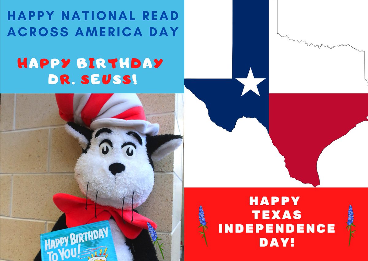 CanyonAreaLib's tweet photo. Happy Texas Independence Day
Happy National Read Across America Day
Happy Birthday Dr. Seuss
#CanyonAreaLibrary #CanyonTXLibrary #CanyonTX #TexasIndependenceDay #NationalReadAcrossAmericaDay #DrSeussBirthday #Read https://t.co/y0Yy9vgNNL
