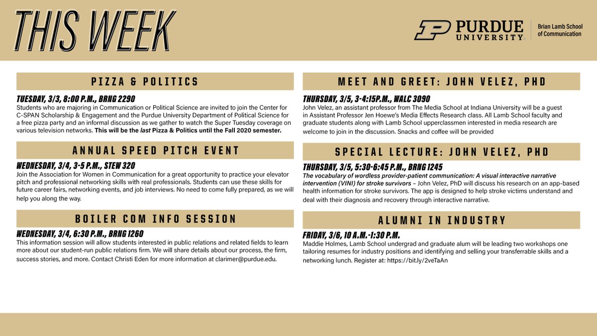 LambSchool's tweet photo. From the final Pizza &amp; Politics of the semester to workshops from visiting alumni, it's going to be a busy week. See what's going on #ThisWeekNextWeek https://t.co/595a8bVsBl