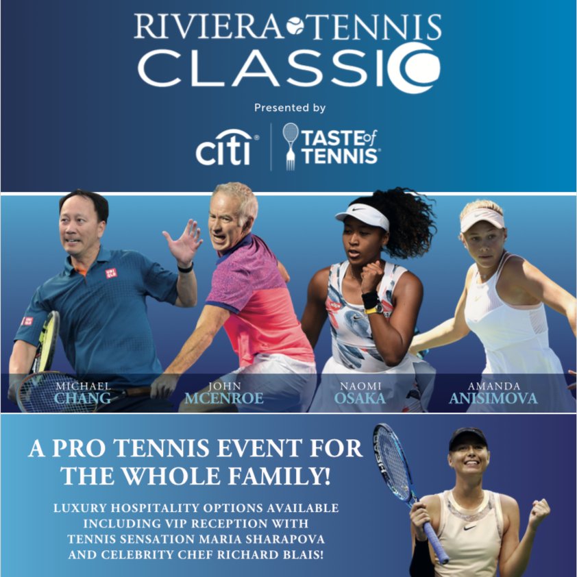 IMGTennis's tweet photo. The Riviera Tennis Classic is almost here!

Join @naomiosaka, @AnisimovaAmanda, @MariaSharapova, John McEnroe and Michael Chang on March 7th in LA for a day of tennis, fun and more! To get your tickets now, visit: https://t.co/SQqYYfQOHg https://t.co/Wl5SlwPyao
