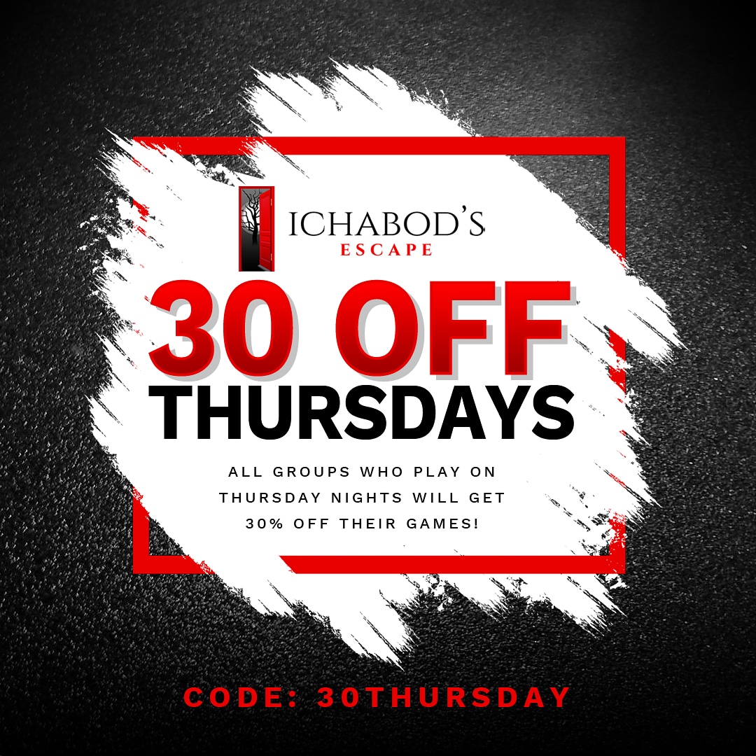 ichabodsescape's tweet photo. 🗓️ MARCH IS HERE! And that means a new 🌠WEEKLY SPECIAL!🌠 ALL groups who play Thursdays get 30% off their admission! Limited time only y'all! #weeklyspecial #escaperooms #ldnont #teambuilding #downtownlondon https://t.co/9LehBXSbbu